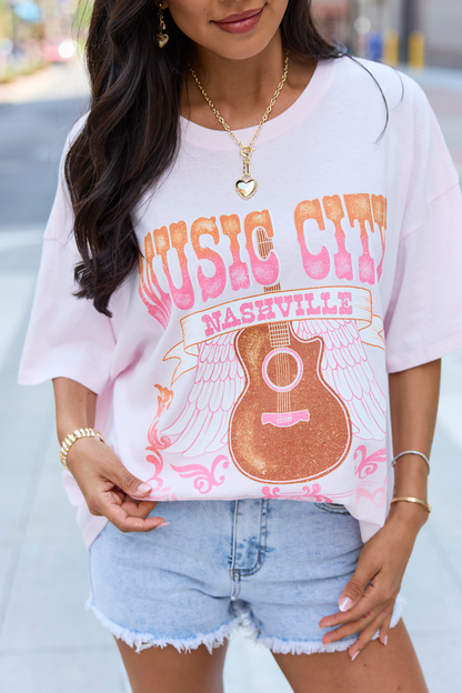 Music City Nashville Light Pink Oversized Graphic Tee