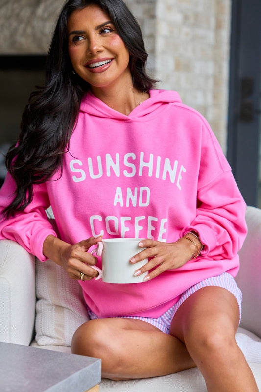 Sunshine And Coffee Pink Graphic Hoodie
