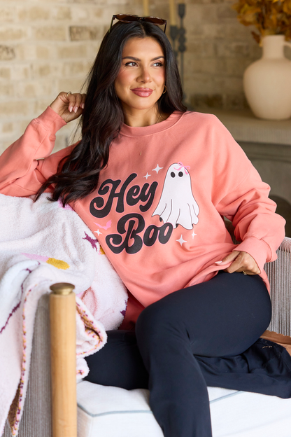 Hey Boo Light Light Rust Graphic Sweatshirt