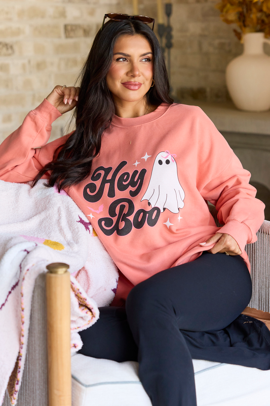 Hey Boo Light Light Rust Graphic Sweatshirt