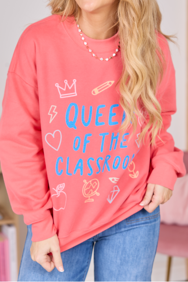 Queen Of The Classroom Light Red Graphic Sweatshirt