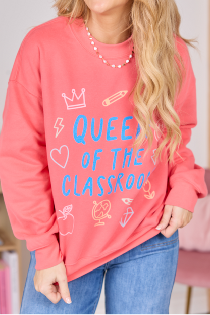 Queen Of The Classroom Light Red Graphic Sweatshirt