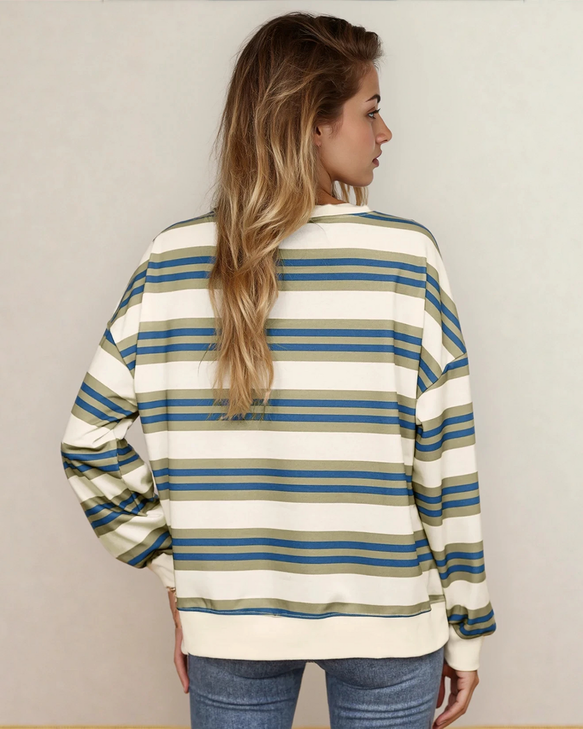 Sophie Stripe Crew Neck Drop Shoulder Sweatshirt