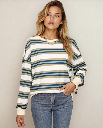 Sophie Stripe Crew Neck Drop Shoulder Sweatshirt