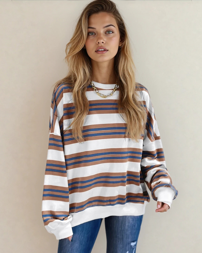Sophie Stripe Crew Neck Drop Shoulder Sweatshirt