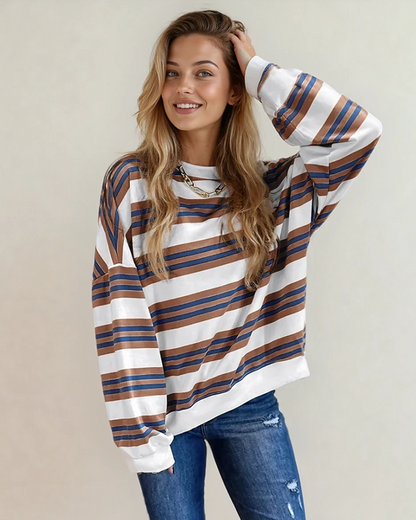 Sophie Stripe Crew Neck Drop Shoulder Sweatshirt