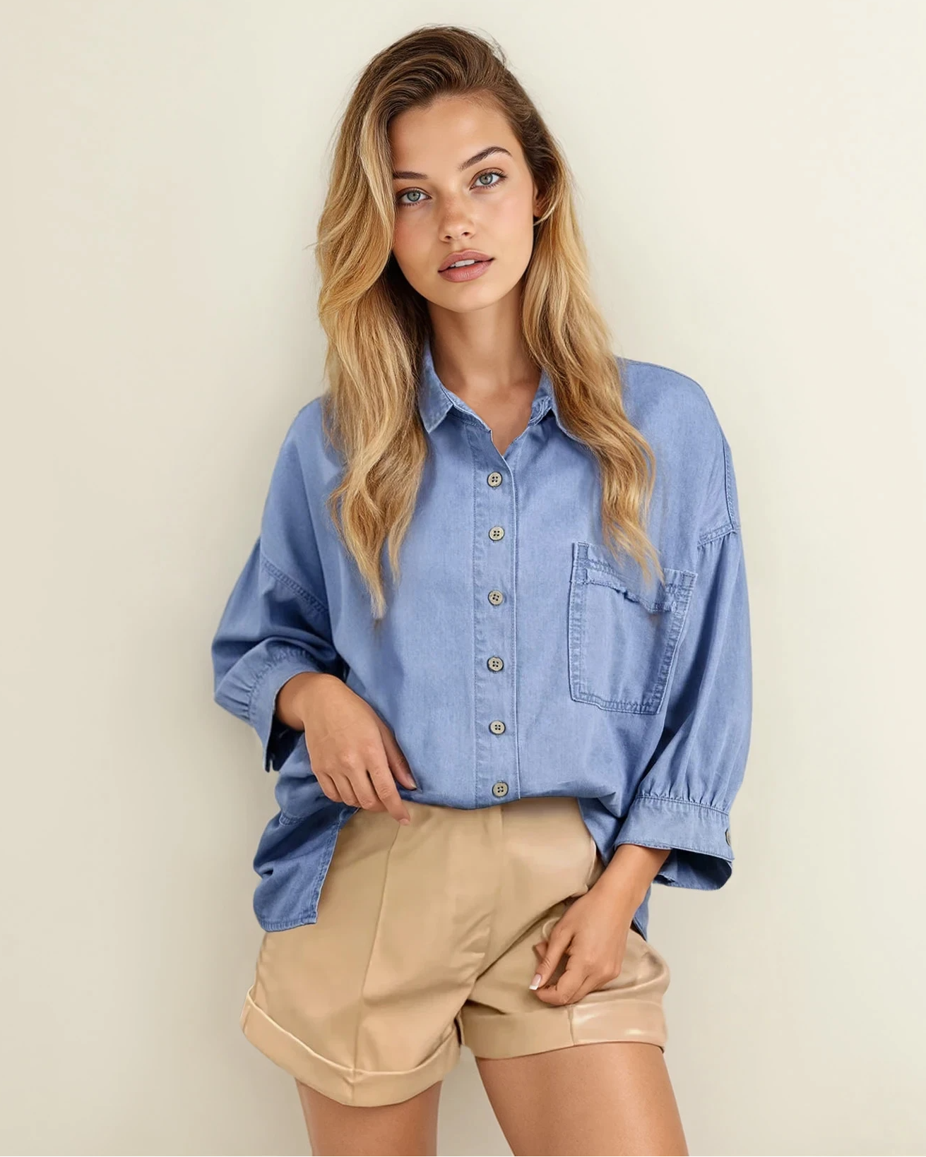 Blake Washed Cotton Bracelet Sleeve Chambray Shirt