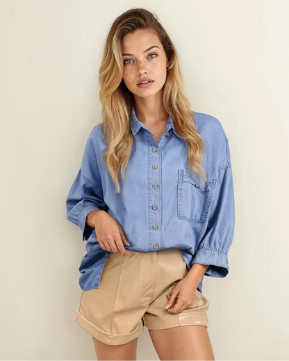 Blake Washed Cotton Bracelet Sleeve Chambray Shirt