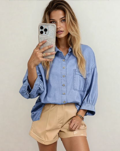 Blake Washed Cotton Bracelet Sleeve Chambray Shirt