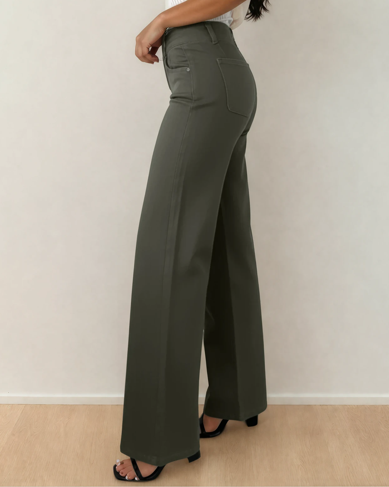 Brooke 2-Button High Waist Olive Flared Bottom Jeans