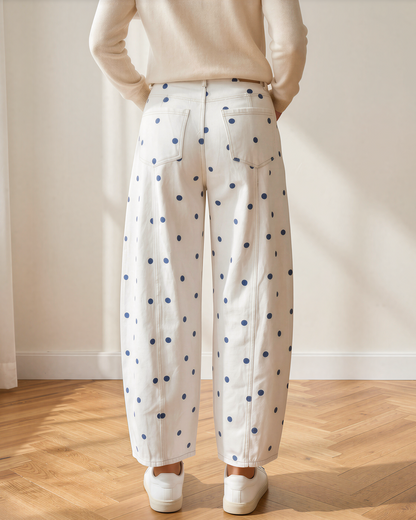 Dallas Polka Dot Print Barrel Jeans - Poet Street Boutique