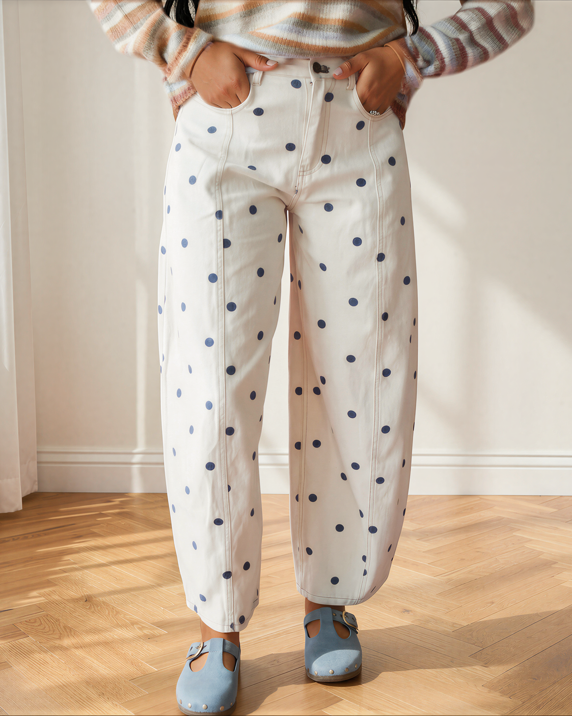 Dallas Polka Dot Print Barrel Jeans - Poet Street Boutique