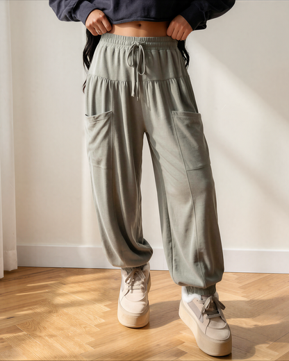 Fern Elastic Waist Drawstring Wide Leg Full Length Pants