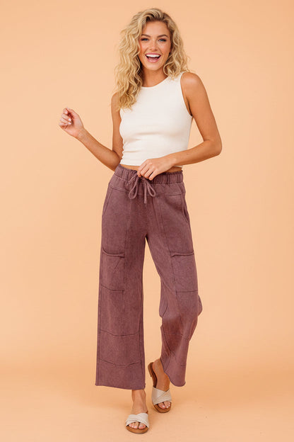 Mineral Wash High Waist Raw Hem Pants