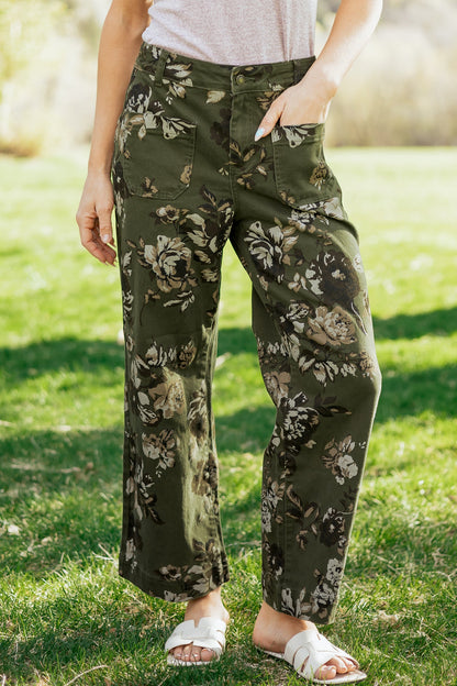 Floral Denim Patch Pocket Straight Leg Jeans