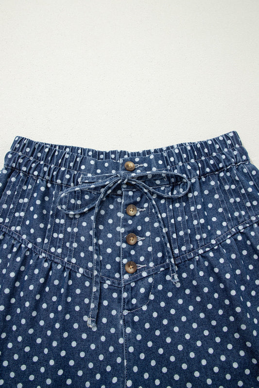Polka Dot Button Up Pleated Wide Leg Jeans