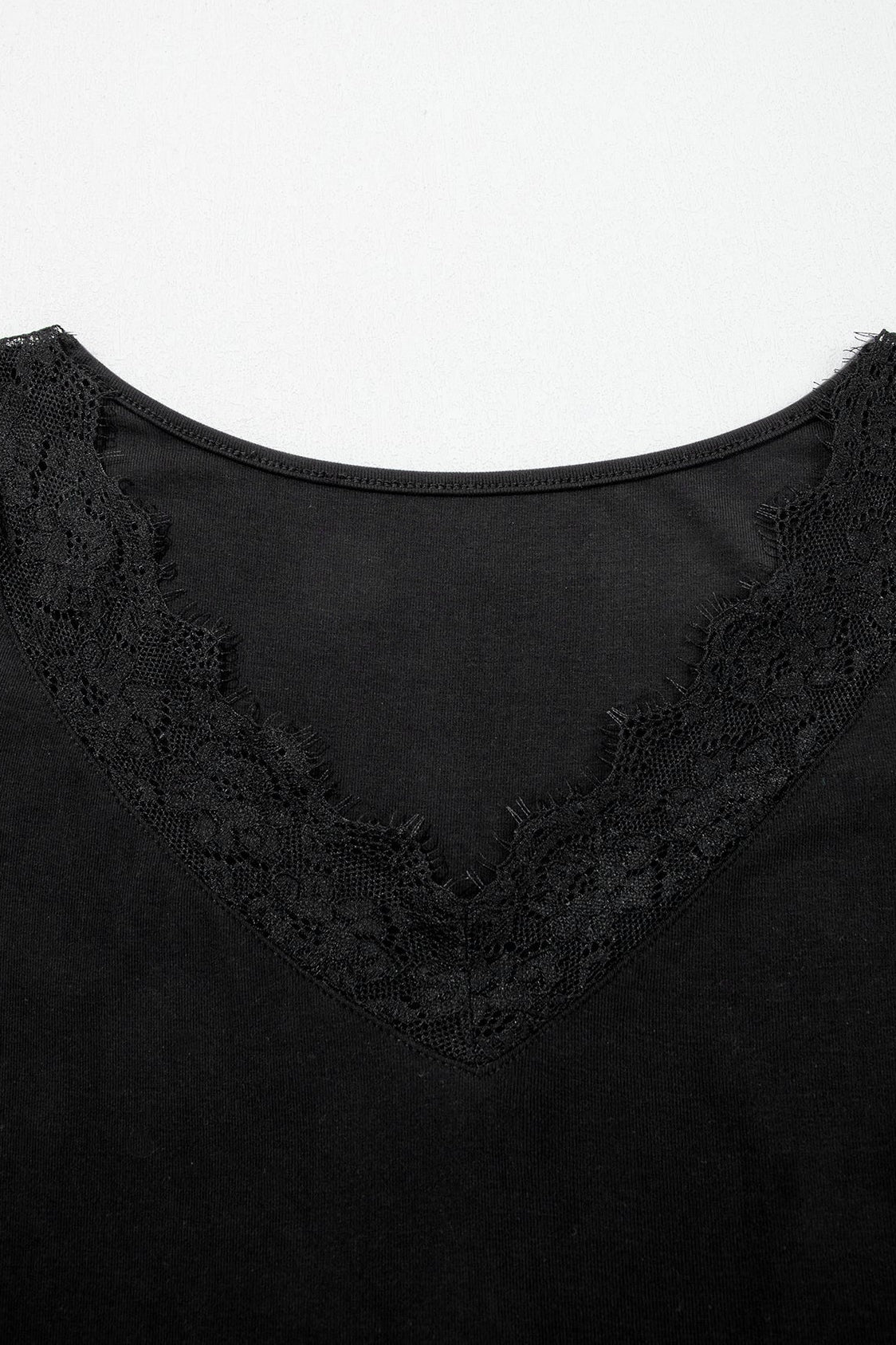 Black  Lace Trim V-Neck Top
