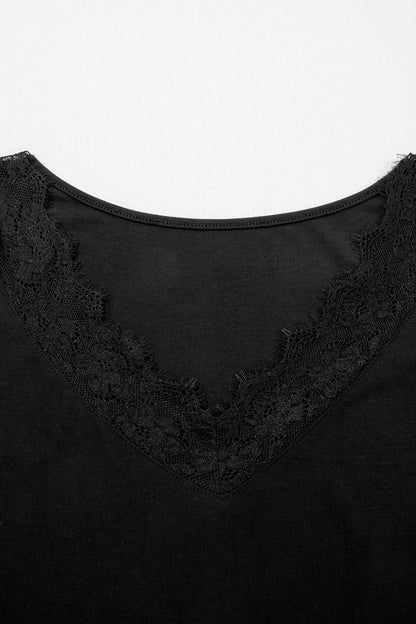 Black  Lace Trim V-Neck Top