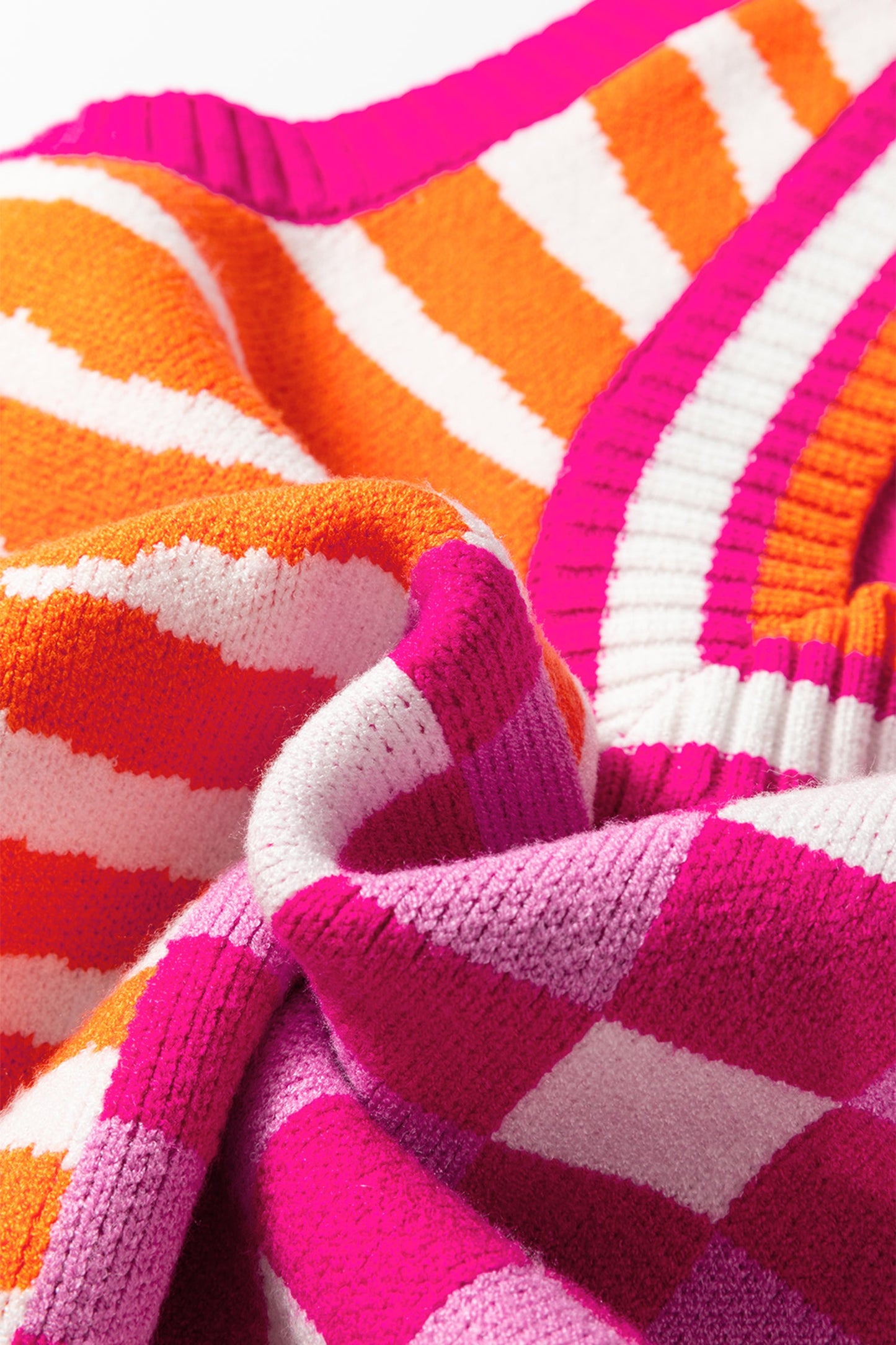 Stripe Checker Patchwork V-Neck Sweater Top