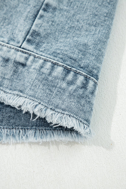 Denim Button Flap Pocket Frayed Vest