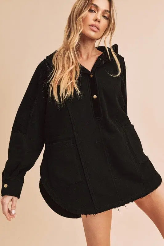Aemi + Co Dove Pullover oversized zip up hoodie Aemi + Co BLACK S
