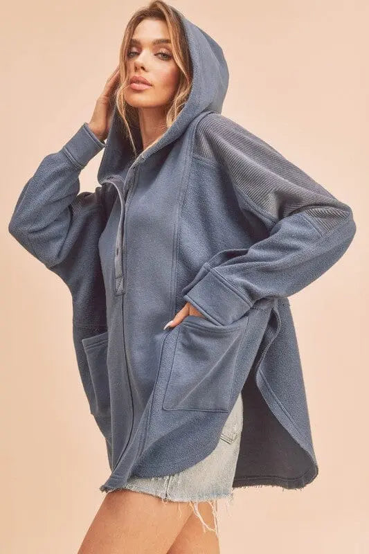 Aemi + Co Dove Pullover oversized zip up hoodie Aemi + Co SLATE BLUE S