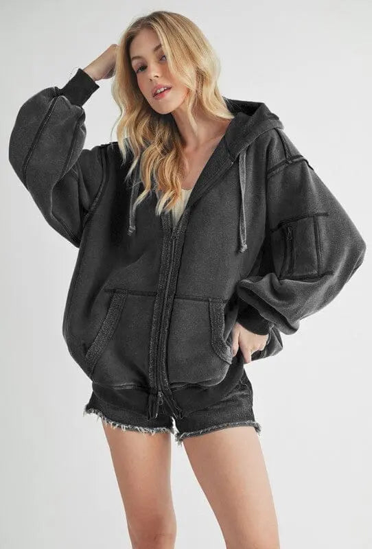 Aemi + Co Fiori Hoodie Jacket oversized hoodie Aemi + Co BLACK S 