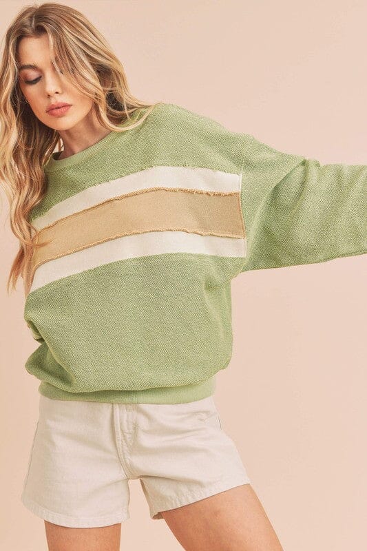 Aemi + Co Winnie Sweatshirt striped cotton sweatshirt Aemi + Co JADE/IVORY/OAT S 