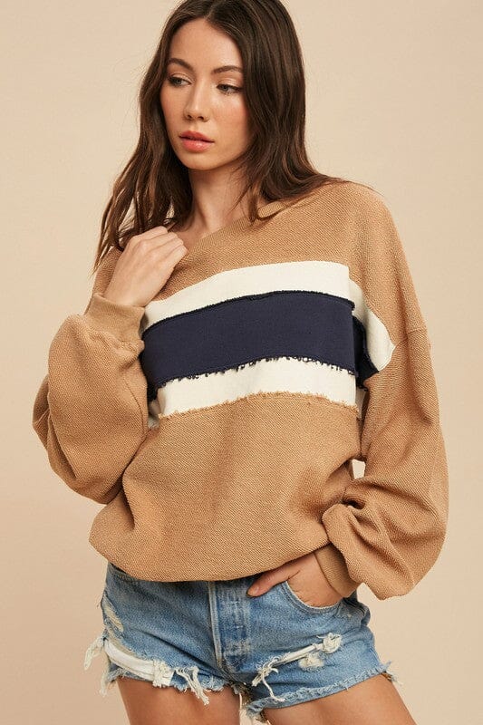 Aemi + Co Winnie Sweatshirt striped cotton sweatshirt Aemi + Co TAN/IVORY/NAVY S 