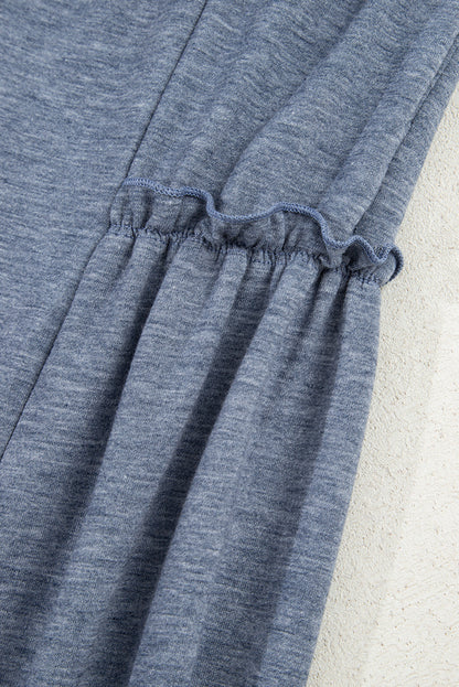Solid Frilled Leg Drawstring Elastic Waist Pants