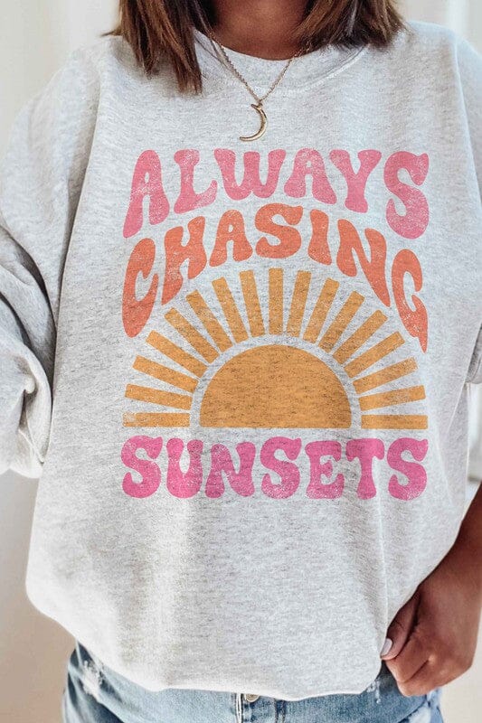 ALWAYS CHASING SUNSETS GRAPHIC SWEATSHIRT A. BLUSH CO. ASH S 