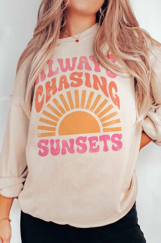 ALWAYS CHASING SUNSETS GRAPHIC SWEATSHIRT A. BLUSH CO. SAND S 