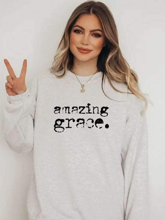 Amazing Grace Cozy Crewneck Sweatshirt Graphic sweatshirt Poet Street Boutique Oatmeal Heather L