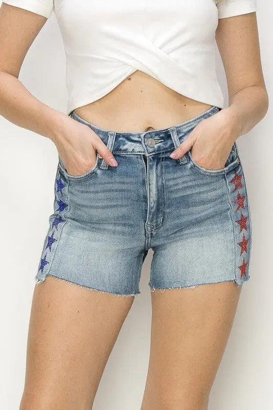 America Star Rhinestone High Rise Shorts rhinestone star shorts Artemis Vintage 