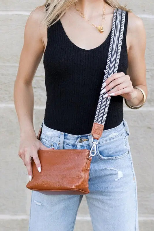 Aria Genuine Leather Compact Crossbody leather crossbody Poet Street Boutique Cognac OneSize
