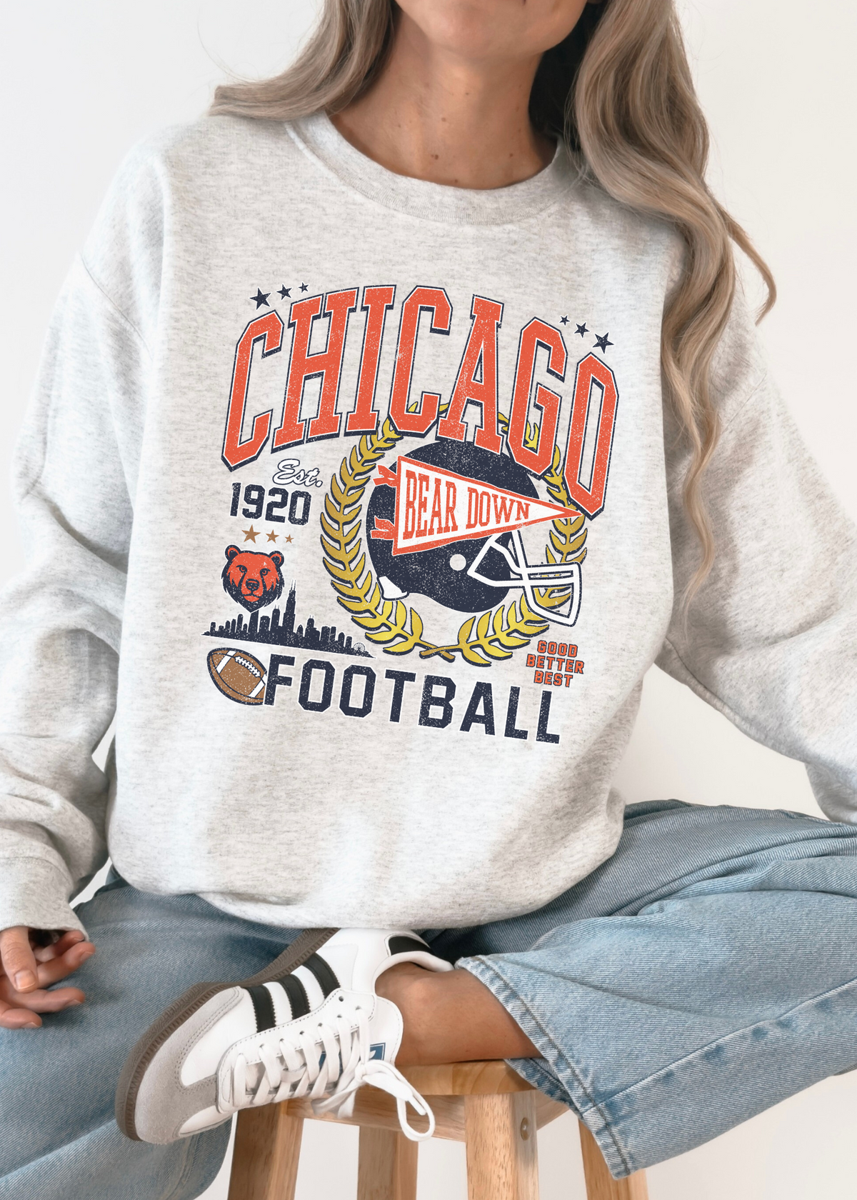 Chicago Football Vintage Inspired Graphic Sweatshirt – Bear Down Retro Crewneck