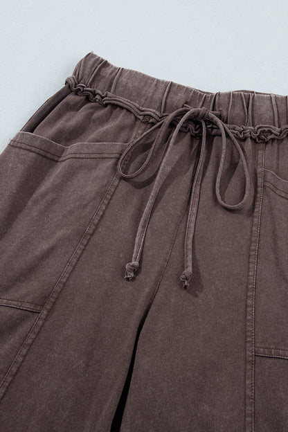 Mineral Wash Seam Detail Flared Drawstring Pants