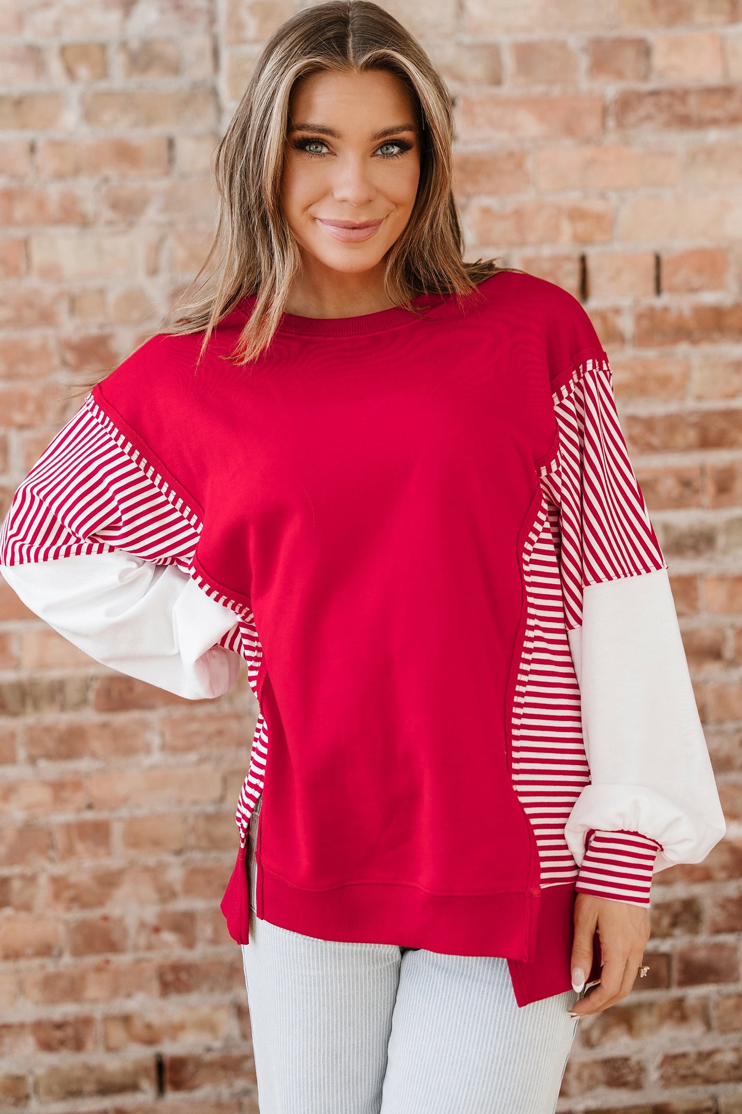 Stripe Leopard Patchwork Long Sleeve Sweatshirt