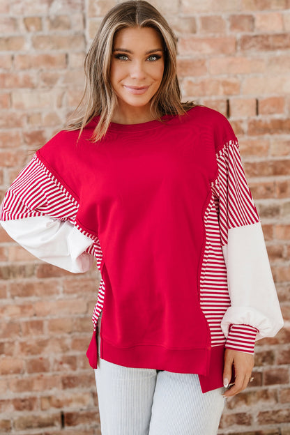 Stripe Leopard Patchwork Long Sleeve Sweatshirt