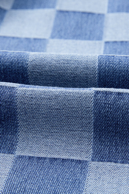 Checker Denim Wide Leg Jeans
