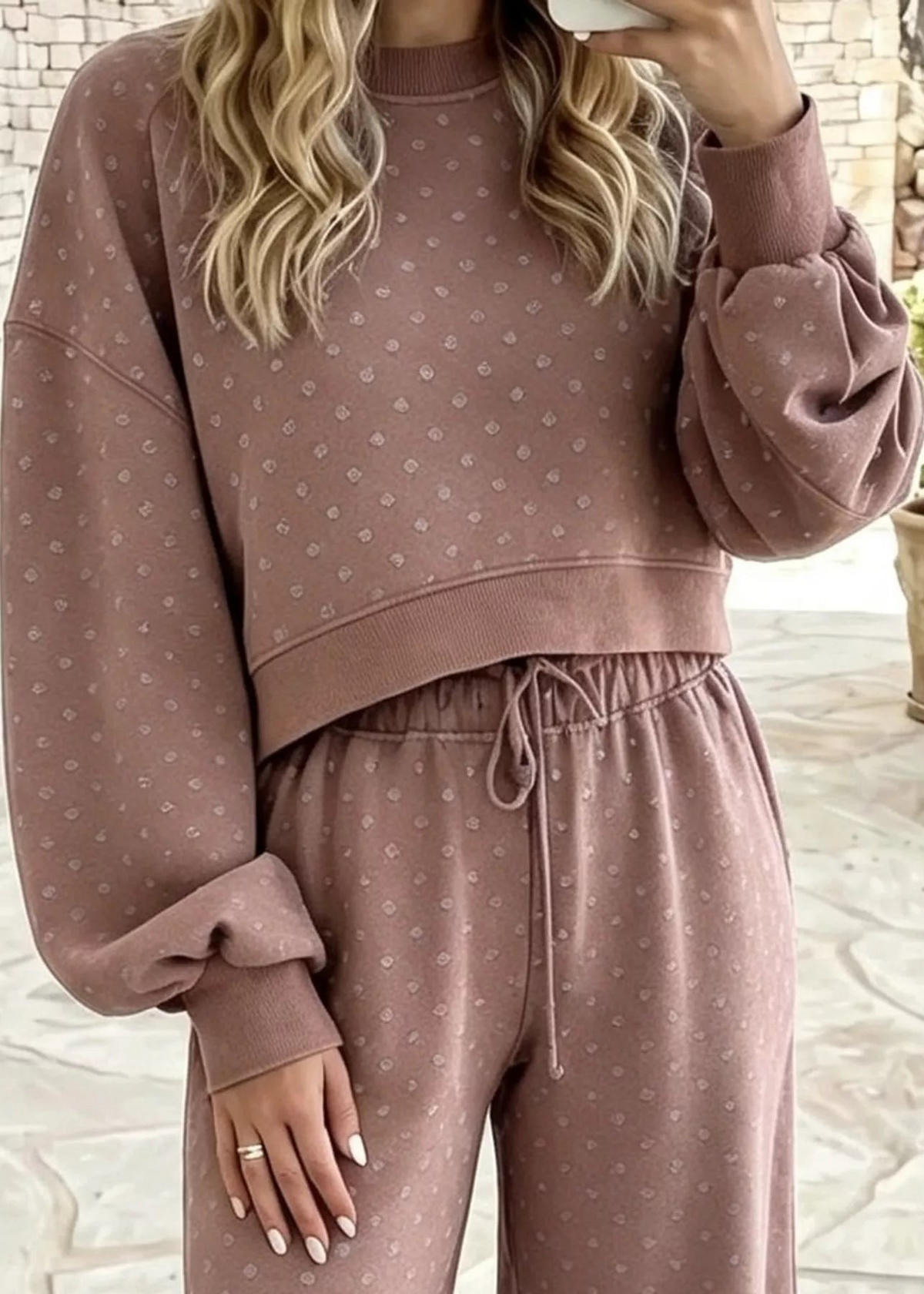 Full Size Swiss Dot Crop Top and Wide Leg Pants Set Plus Size - Poet Street Boutique