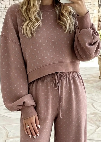 Full Size Swiss Dot Crop Top and Wide Leg Pants Set Plus Size - Poet Street Boutique