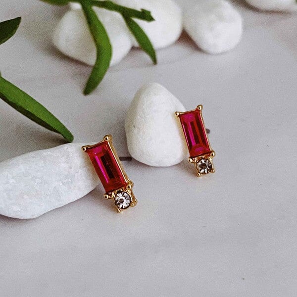 Baguette Cut Stone Stud Earrings Ellison and Young Deep Pink OS 