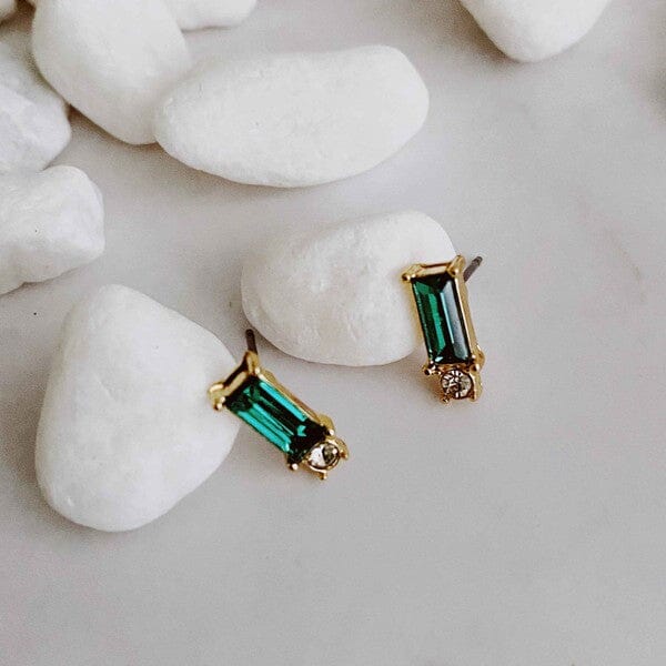 Baguette Cut Stone Stud Earrings Ellison and Young Emerald Green OS 