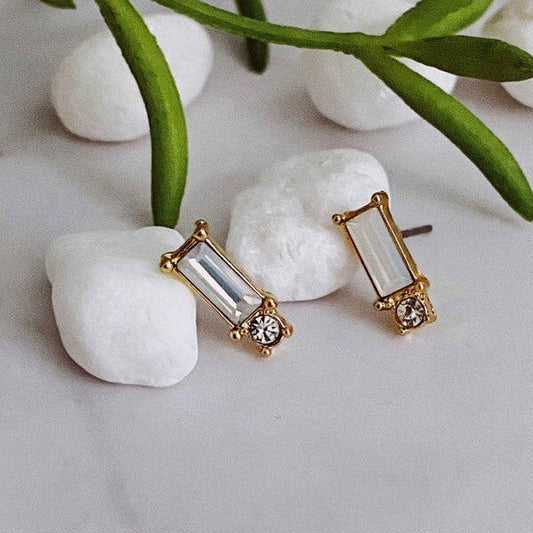 Baguette Cut Stone Stud Earrings Ellison and Young White Opal OS 