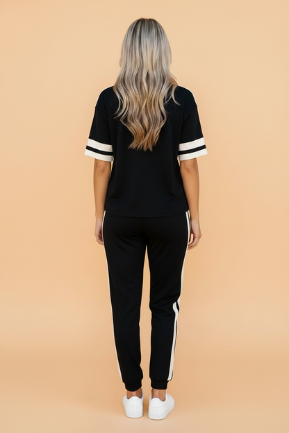 Varsity Stripe Loose Tee & Jogger Pant Set