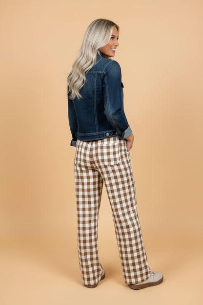 Gingham Plaid Tie Waist Elastic Shift Pants