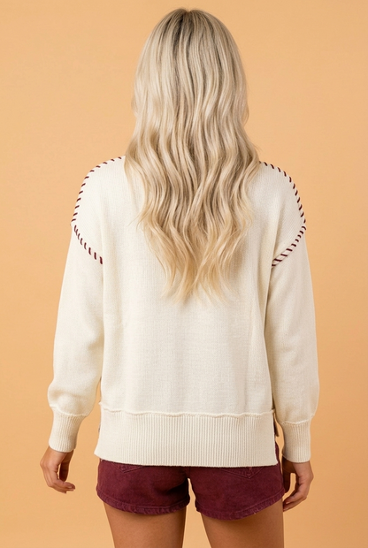 Game Day Embroidered Reverse Seam Sweater