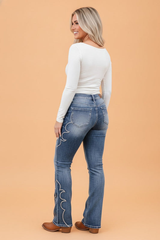 Western Embroidered High Waist Flare Jeans