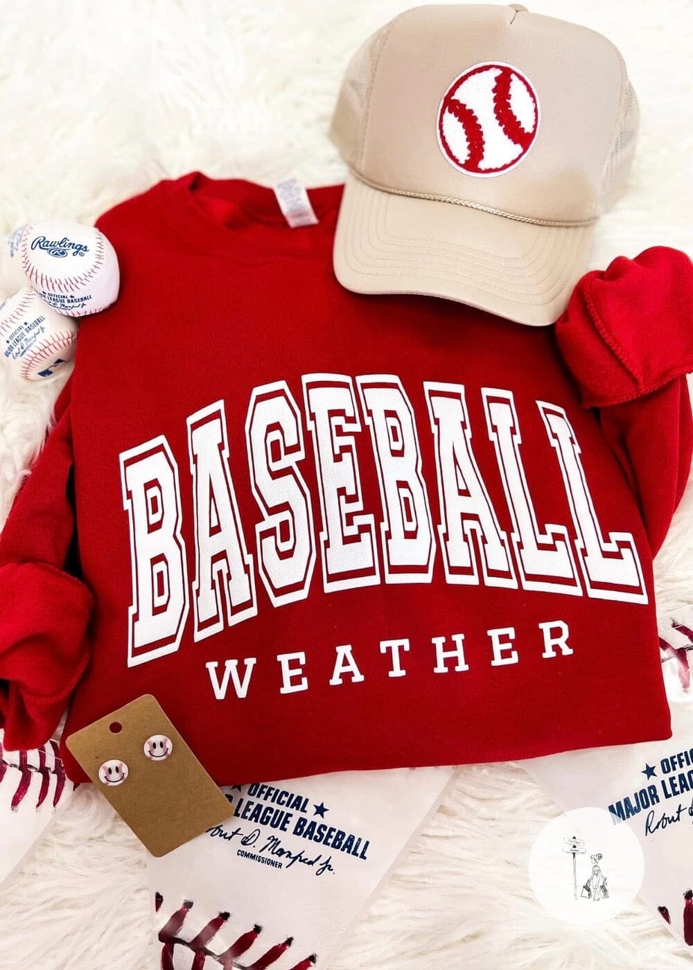 Baseball Weather Puff Print Sweatshirt Baseball weather sweatshirt Poet Street Boutique Small red 